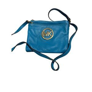 Michael Kors Turquoise Blue Pebbled Leather Crossbody Bag & Wallet Combo Set